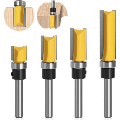 Set di 4 frese per router da 8 mm, fresa in metallo per legno, per legno massello, utensile da taglio professionale per pannelli di particelle, MDF, ecc. (4) (1/4)