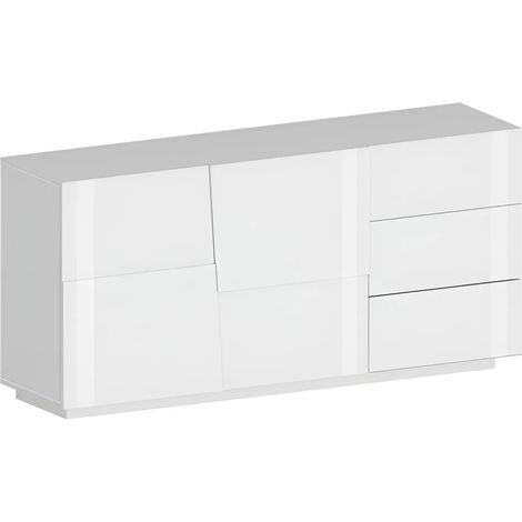 Credenza 2 Ante 3 Cassetti Madia in Legno Nobilitato Bianco Laccato