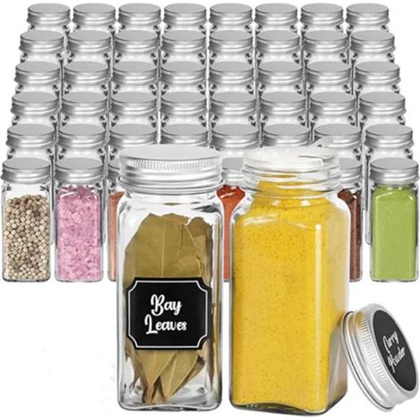 Lot de 6 bocaux à épices en verre avec étiquettes, entonnoirs carrés en verre (1/5)