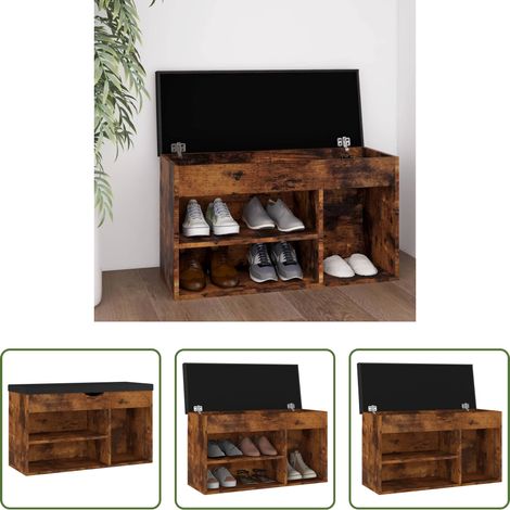 Schuhorganisator - Schuhbank mit Kissen Räuchereiche 80x30x47 cm Holzwerkstoff (1/5)
