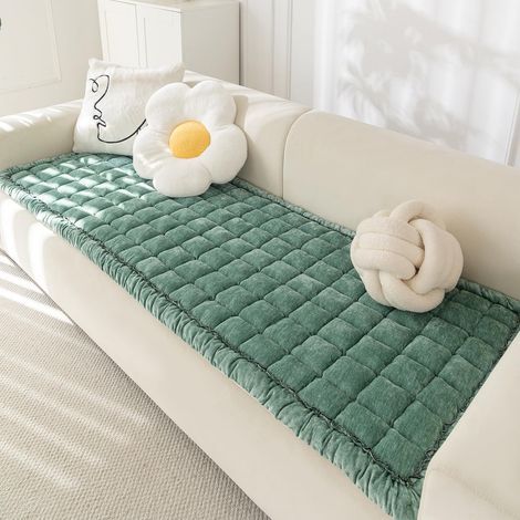 Housse de canapé matelassée en Chenille, protège-canapé antidérapant épais, Lavable en Machine, Coussin de canapé pour Salon, Animaux et décoration (Vert Sauge, 70 x 210 cm) (1/5)