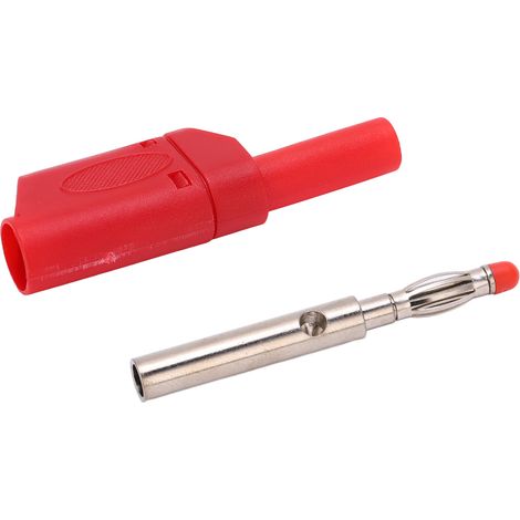 Lot de 10 fiches bananes isolées de sécurité 22.160 4 mm avec boîtier pour tests électroniques (rouge)