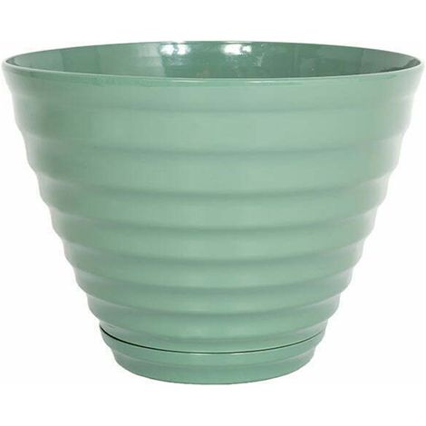 40cm Vale Planter with In-Built Saucer - Plastic - L40 x W40 x H30 cm - Sage Green