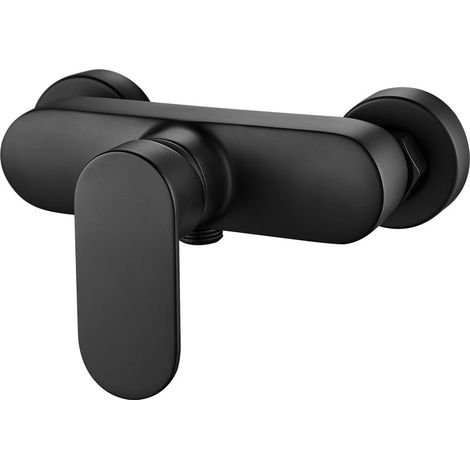 Mitigeur de douche monocommande noir, robinet de douche mural, raccord de flexible fileté 1/2". (1/5)