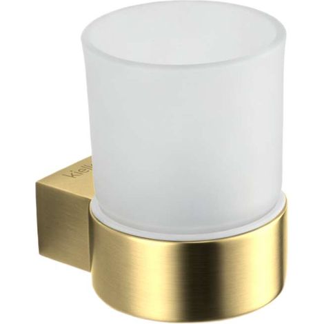 kielle Vega - Vaso para cepillos y pasta de dientes con soporte, vidrio esmerilado/oro cepillado 40018026 (1/4)