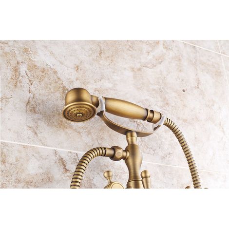 Rubinetto per vasca da bagno autoportante con doccetta, doppia maniglia a croce, bracci girevoli regolabili, 15 cm, ottone anticato - ALTRO (1/4)