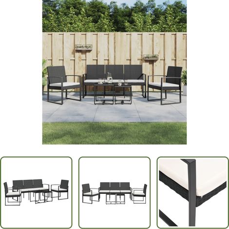 vidaXL Terrassensitzgruppe - 5-tlg. Garten-Essgruppe mit Kissen Schwarz PP-Rattan (1/5)
