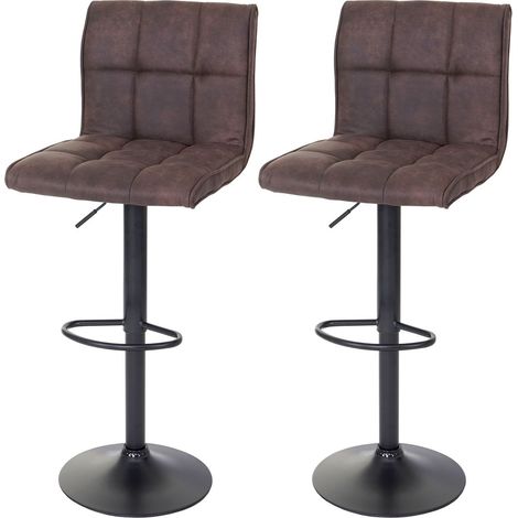 Lot de 2 tabourets de bar en tissu imitation daim marron foncé TDB04030 (1/5)