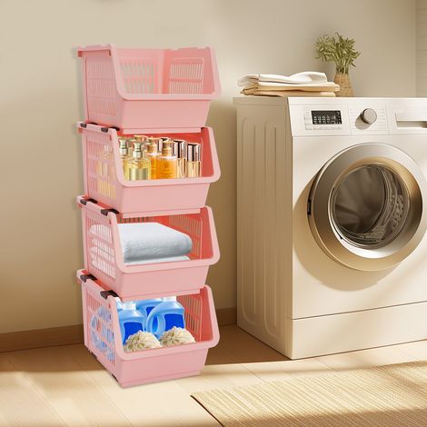 Stapelbarer Aufbewahrungskorb aus Kunststoff, stapelbar, für Zuhause, Küche, 4 Stück (1/5)