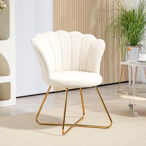 Poltrona a forma di conchiglia, sedia da toeletta, poltrona in velluto, sedia da salotto con gambe in acciaio, 69 x 64 x 80 cm, crema