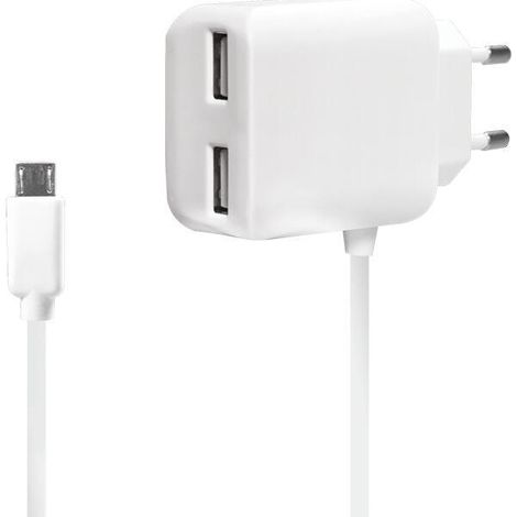 Cargador de pared USB de 10,5 W con 2 puertos USB-A y cable micro USB LogiLink de 1 m, color blanco. (1/2)
