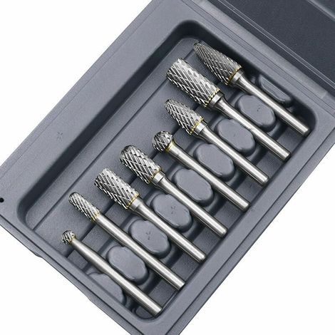 1Pc Fraises rotatives Double Coupe Rotatives Carbure de Tungstène Die Grinder Bit 6mm Tige 12mm Tête Cylindrique de Gravure Rotatif Burres Pour Travail du Bois, Métal Polissage, Gravure-A,Fonepro (1/5)
