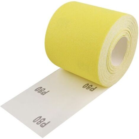 Rouleau de papier abrasif, 93 mm x 5 mètres grain 80 papier de verre quartz pour le bois, le métal, la peinture, le plâtre, le mastic, l'automobile, compatible avec les ponceuses manuelles (1/5)
