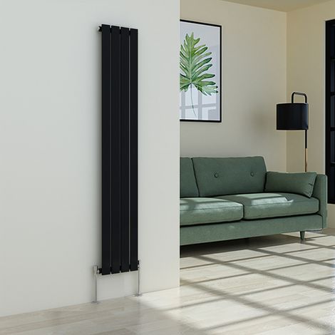 Warmehaus Flat Panel Black Radiator Vertical Single 1600x272mm
