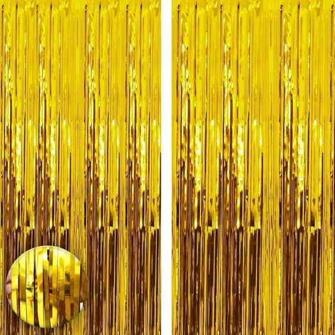 Lot de 2 Rideau Métallique,Franges Aluminium Or,Décoration Porte Fenêtre,Fond Photo Fête,Mariage Anniversaire (1/5)