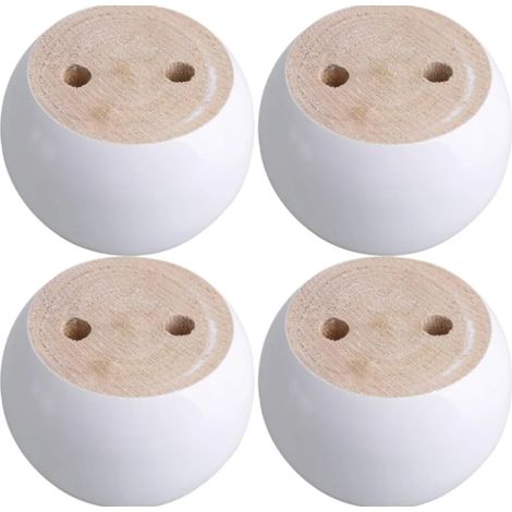 Lntyq Jeu de 4 pieds de meuble ronds en eucalyptus blanc Pouvant supporter un poids d'environ 100 kg 8 x 8 x 5 cm (1/5)