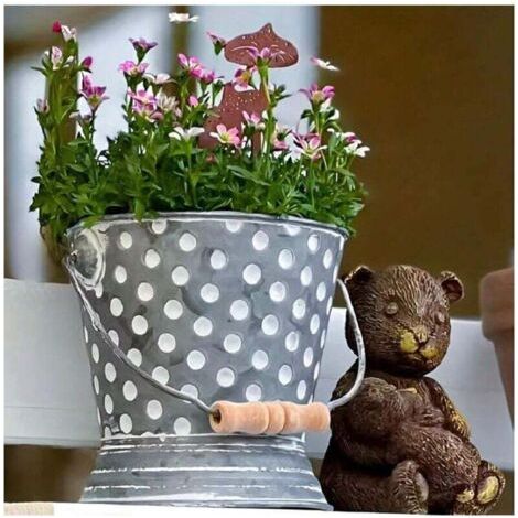 QORVA-Jardinière vintage en métal poli, 1 pièce - Seau rustique en fer avec trous de drainage, idéale pour les plantes succulentes et les petites plantes - Idéale pour les jardins intérieurs/extérieur