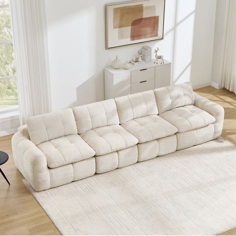 Divano modulare 4 posti senza telaio, rivestimento in ciniglia, schiuma 32D, beige OKMYHOME (1/5)