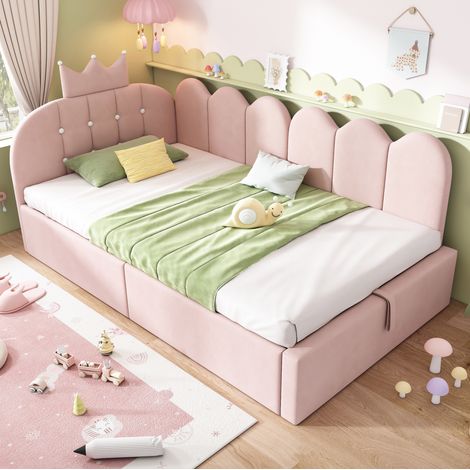 Letto struttura letto contenitore 90x200 velluto rosa OKMYHOME