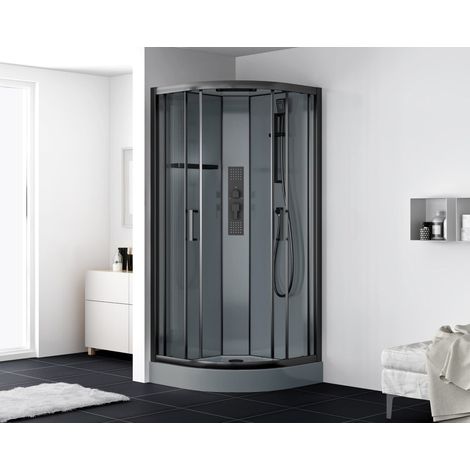 Swiss Aqua Technologies – Cabine de douche quart de cercle 90x90cm – Verre trempé 6mm – Profilés noir mat – Système coulissant – SATBOXS90CT