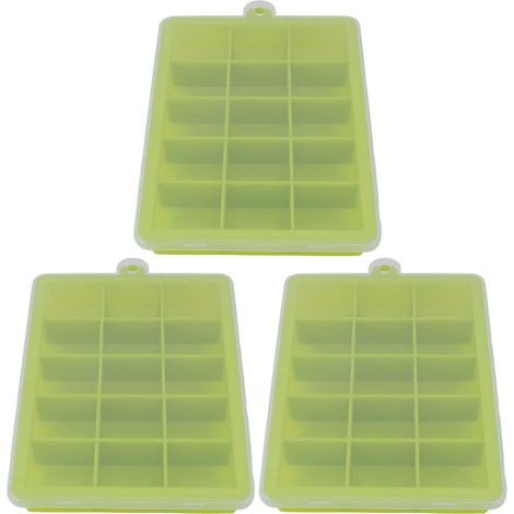 Set mit 3 Silikon-Eiswürfelformen mit 15 Mulden und Deckel, Eiswürfelformen für Babynahrung, grüne Küchenutensilien, Großhandel. (1/5)