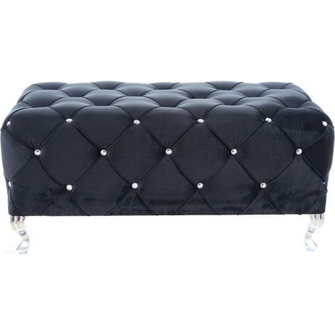 Pouf capitonné en velours noir avec pieds design en métal Lynda (1/2)
