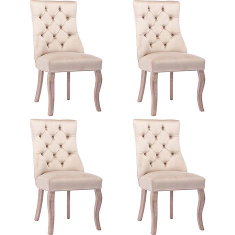 Set di 4 sedie da pranzo beige in velluto con schienale alto e capitonné (1/5)