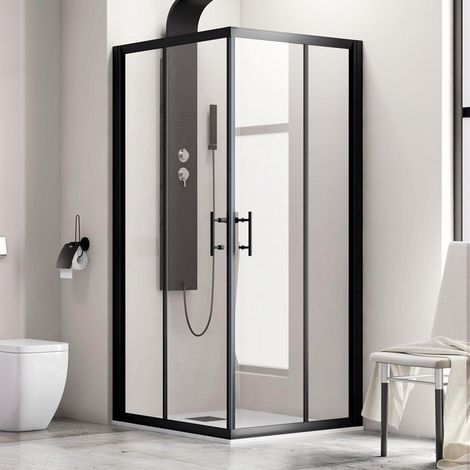 Box doccia 100x70 ad angolo profili neri vetro trasparente modello KF1000B kamalu