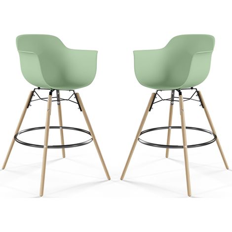 Bar Stool - Scandinavian Design - Wooden Legs - Pack of 2 - Nordika Pastel green