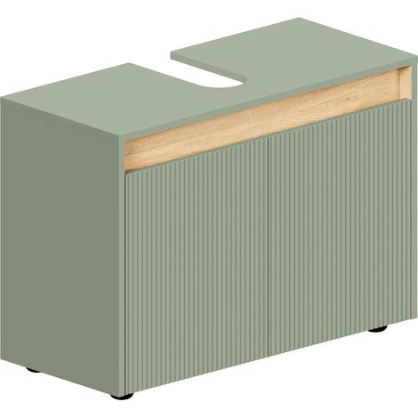 BERNSTEIN - Mobile lavabo da appoggio MDF Verde giada opaco 80x35x54cm (LxPxA) + 2 ante - BELDIVO Verde giada opaco