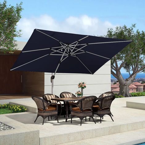 PURPLE LEAF parasol déporté Rectangulaire 3,3 × 2,7 m, rotation 360°, double toit ventilé, poignée en aluminium moulé, pour jardin, cour et piscine, Gris