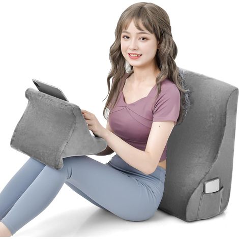COSTWAY Keilkissen-Set, ergonomisches Lesekissen mit Tablet-Kissenständer, Bettkeilkissen für Bett und Sofa, Rückenkissen mit Seitentaschen und waschbarem Bezug, Stützkissen für Nacken, Rücken, Beine