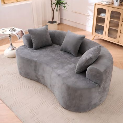 Canapé 2 places en forme de croissant en chenille – Canapé-lit confortable avec dossier bas et coussins profonds – Sans montage – 170 × 102 × 62 cm – Design moderne – Gris (1/5)