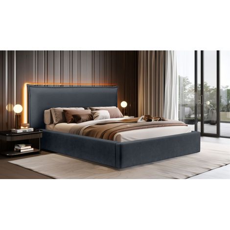 Polsterbett Doppelbett Bett AMADA 160x200cm Komplettset in Stoff Ditra Dunkelblau (1/5)