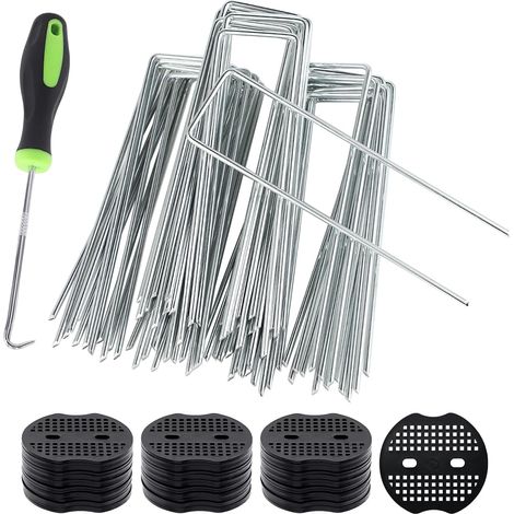 Piquets de Jardin en U Acier Galvanisé 50 Pièces Réutilisables 150mm Sardines de fixation acier avec rondelles, antirouille pour gazon artificiel, toile anti-mauvaises herbes, paillis et camping (1/5)