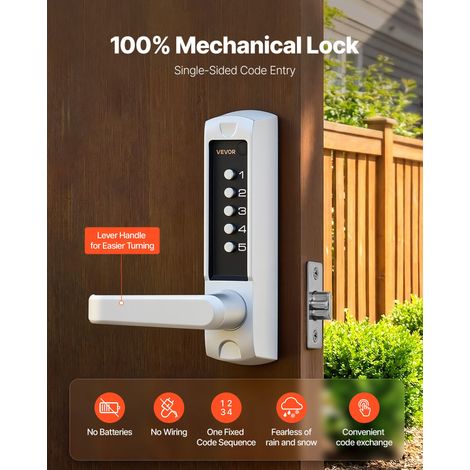 Serrure à Code Mécanique 5 Chiffres, Serrure de Porte d'Entrée sans Clé à Clavier Combinaison, pour Maison Portails de Jardin Intér… (1/5)