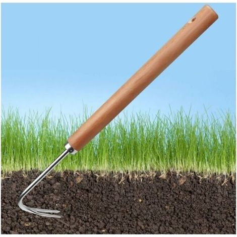 Estirpatore con gancio a V, attrezzo per diserbo in acciaio inossidabile, attrezzo manuale per diserbo con manico, 41 cm, attrezzo manuale per diserbo da giardino per cortile, prato, terreno (1/4)