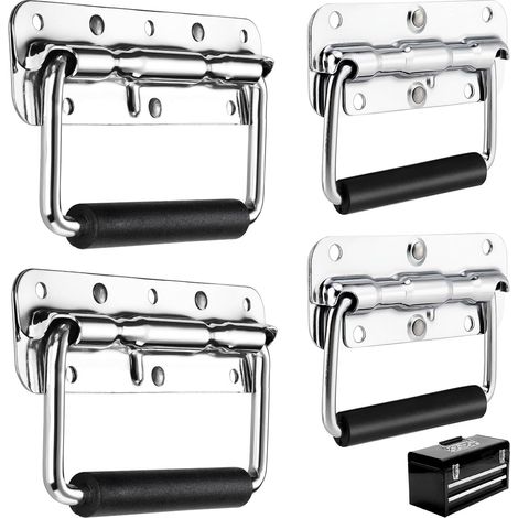 4 Pcs Poignée Flight Case, Poignées Pliantes à Ressort Poignée Pliante Métal pour Boîtes D'enceintes, Boîte à outils, Porte de Boîte à Outils (140 mm, 110 mm) (1/5)