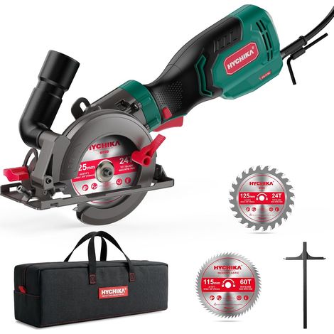 Scie Circulaire, Mini Scie Circulaire 750W 3500 tr/min avec Sac de Transport, 3 Lames de Scie 115+125mm, Rail de Guidage, Profondeur de Coupe 48mm (90°), pour Bois, Métal Doux, Plastique (1/5)