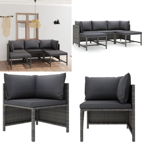 Salon de jardin 5 pcs avec coussins Résine tressée Gris - Salon De Jardin - Mobilier De Jardin - Ensemble De Salon - Meubles De Jardin - Résine Tressée - Home & Living (1/5)