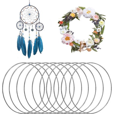Juego de 10 anillos de metal plateado de 10 cm, para crear atrapasueños, flores o decoraciones colgantes. (1/4)