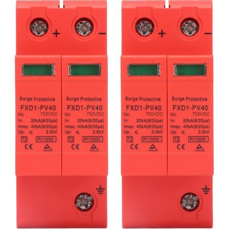 2 dispositifs de protection SPD pour parafoudre photovoltaïque CC 2P 40KA FXD1‑PV40 (1/5)