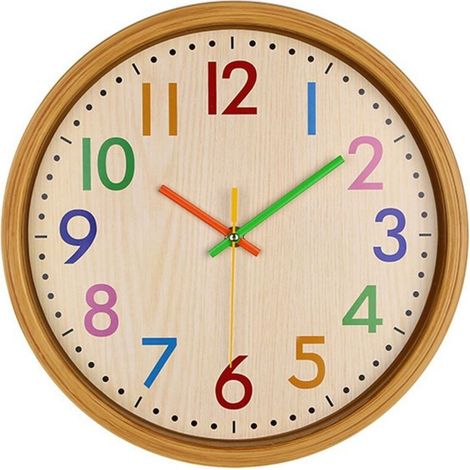Leise Wanduhr für Kinder – 30,5 cm – mehrfarbig – groß, dekorativ – tickt nicht – Vintage-Stil – batteriebetrieben