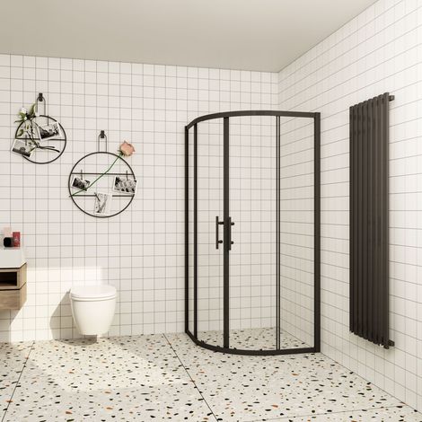 AICA 90x90cm schwarze Duschkabinen Dusche Viertelkreis Duchabtrennung Schiebtür 5mm NANO ESG Glas Runddusche H.185cm (1/5)