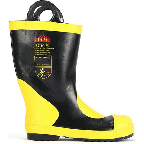 Bottes de protection incendie antidérapantes en caoutchouc, isolantes thermiques, résistantes à la chaleur, taille 42, pour secours d'urgence. (1/5)