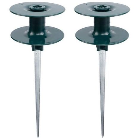 Lot de 2 piquets de guidage pour tuyau d'arrosage 25 cm, métal zingué robuste et antirouille, tête rotative vert foncé résistante. Empêche le tuyau de pénétrer dans les parterres de fleurs et protège