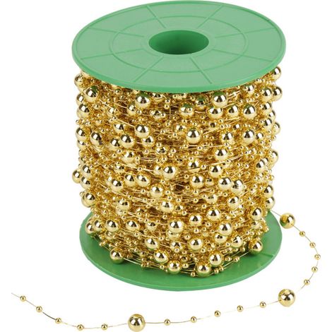 Galvanisierte Perlmuttperlenkette, 60 m/Rolle, 3 mm + 8 mm (Gold)