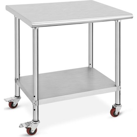 Table de travail de cuisine avec dosseret 76x61x89 cm Inox,Table de Travail Inox avec Roulettes et Freins Grande Capacite de Charge pour Preparation des Repas Cafeterias Hotels Hopitaux Cliniques Res