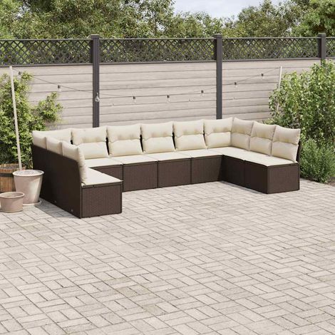 vidaXL Set Divani da Giardino 10pz con Cuscini in Polyrattan Marrone (1/5)