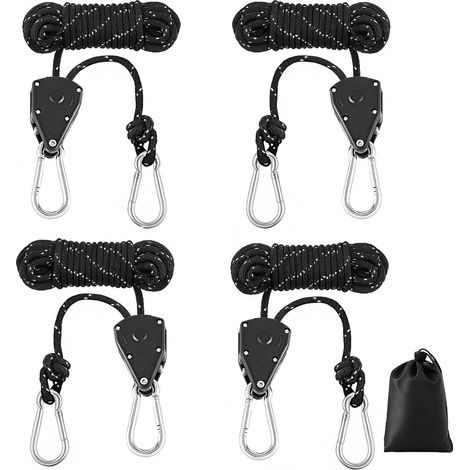 4 Pcs Haubans Réfléchissants de 4m 4mm Cordes à Cliquet avec Crochets,Tendeur Léger Réglable,Corde De Camping Légère pour Tente,pour Extérieur,Tente,Camping,Voile d'ombrage,Corde à Linge (1/5)